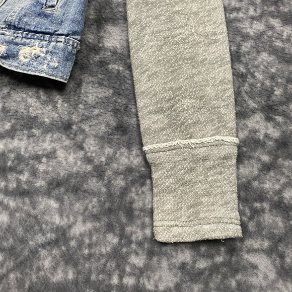 Free People Denim Jean Jacket Womens Size XS Gray Knit Hoodie Collared Button - Picture 6 of 12